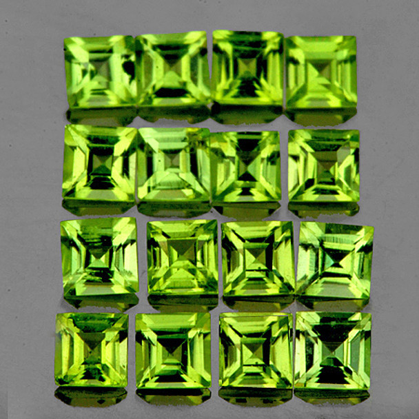 3.00 mm Square 16 pcs AAA Fire Luster Natural Green Peridot [Flawless-VVS]