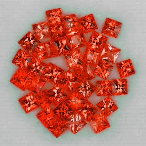 2.50 mm Square Princess 9 pcs AAA Fire Luster Natural Intense Orange Sapphire [Flawless-VVS]