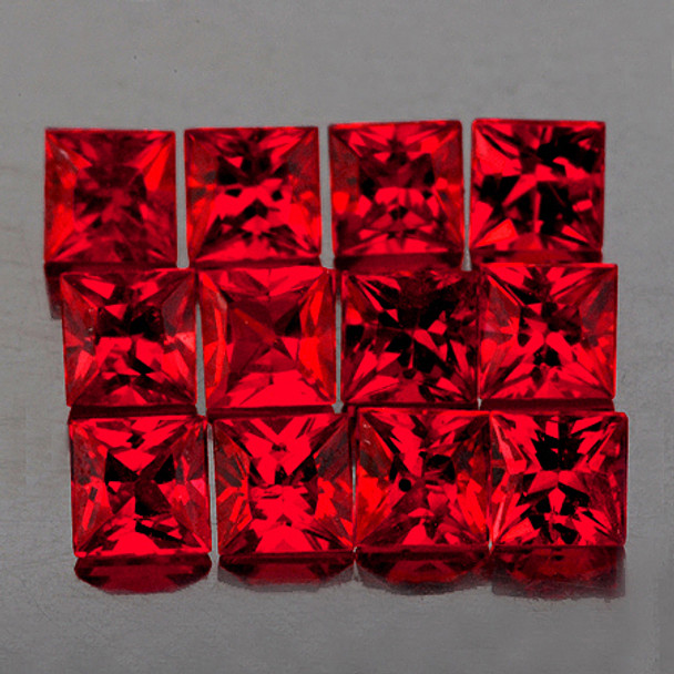 2.20 mm Square Princess 12 pcs AAA Fire Luster Natural Orange Red Sapphire [Flawless-VVS]