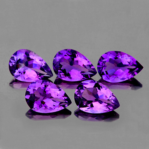7x5 mm Pear 5 pieces AAA Fire Luster Natural Brilliant Purple Amethyst [Flawless-VVS]