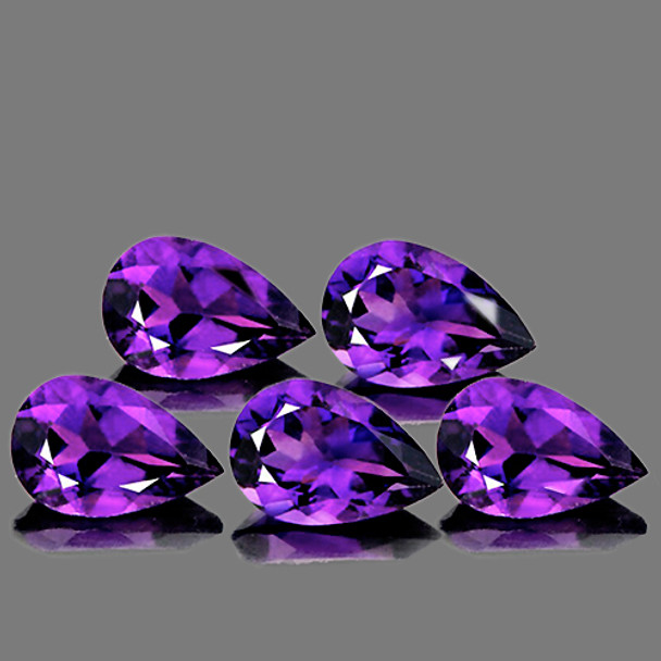 9x6 mm Pear 5 pieces AAA Fire Luster Natural Purple Amethyst [Flawless-VVS]