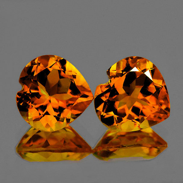 7.00 mm Heart 2 pieces AAA Fire Luster Natural Intense Golden Orange Citrine [Flawless-VVS]