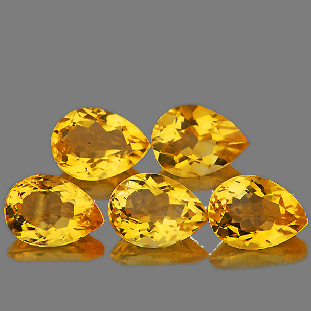 7x5 mm Pear 5 pieces AAA Fire Luster Natural Golden Yellow Citrine [Flawless-VVS]