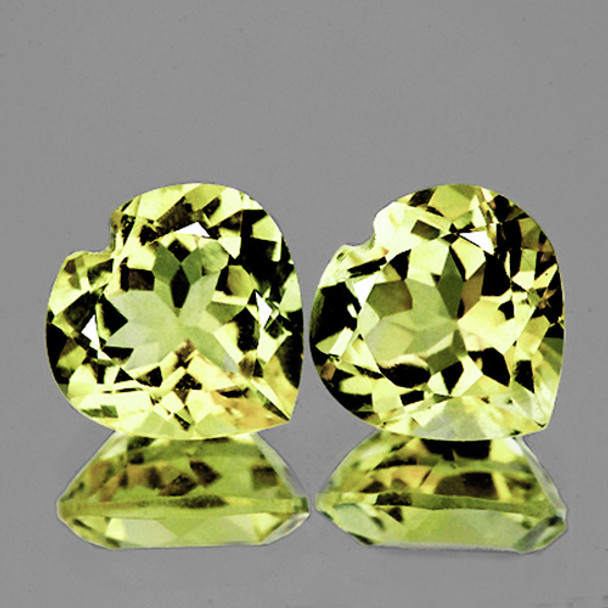 8.00 mm Heart 2 pieces AAA Top Fire Luster Natural Green Gold Lemon Quartz [Flawless-VVS]