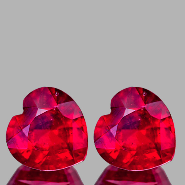 9.00 mm Heart 2 pieces AAA Fire Natural Red Mozambique Ruby [VVS]- AAA Grade