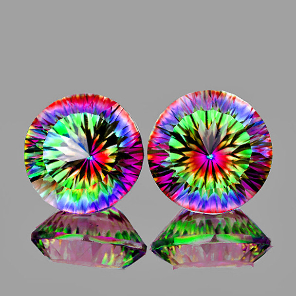 12.00 mm Round Concave Cut 2 pcs AAA Fire Luster Natural Rainbow Mystic Quartz [Flawless-VVS]