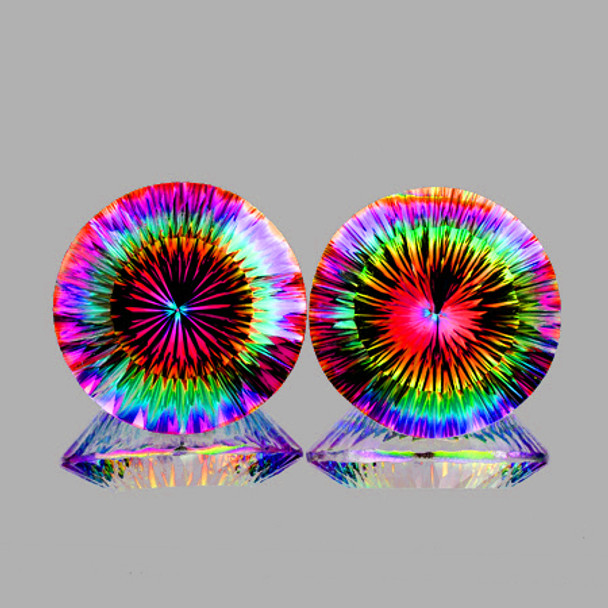 14.00 mm Round Concave Cut 2 pcs AAA Fire Luster Natural Rainbow Mystic Quartz [Flawless-VVS]