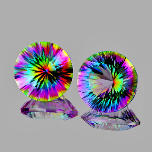 10.00 mm Round Concave Cut 2 pcs AAA Fire Luster Natural Rainbow Mystic Quartz [Flawless-VVS]