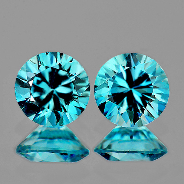 5.00 mm Round 2 pcs AAA Fire Luster Natural Intense Seafoam Blue Zircon [Flawless-VVS]