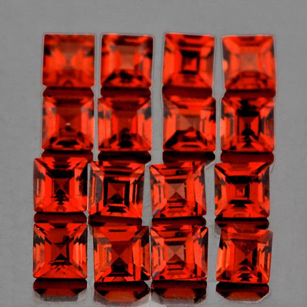 3.00 mm Square 16 pcs AAA Fire Luster Natural Sparkling Orange Red Mozambique Garnet [Flawless-VVS]