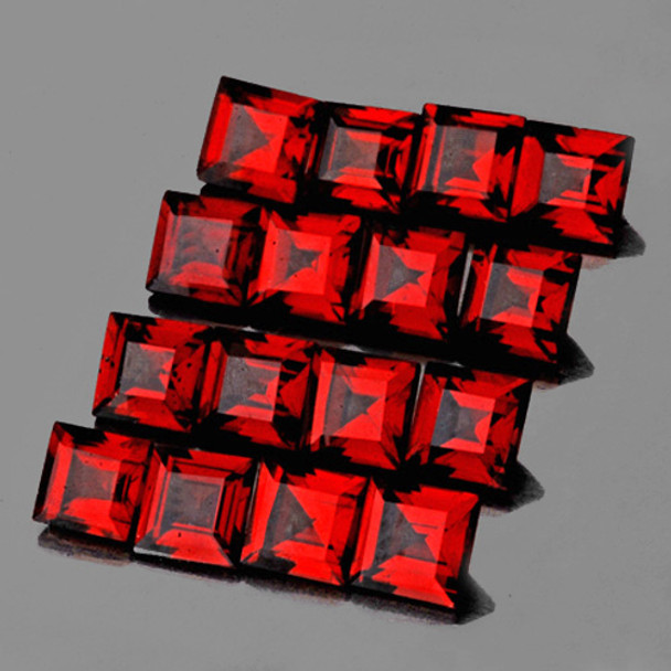 2.00 mm Square 30 pcs AAA Fire Luster Natural Sparkling Red Mozambique Garnet [Flawless-VVS]