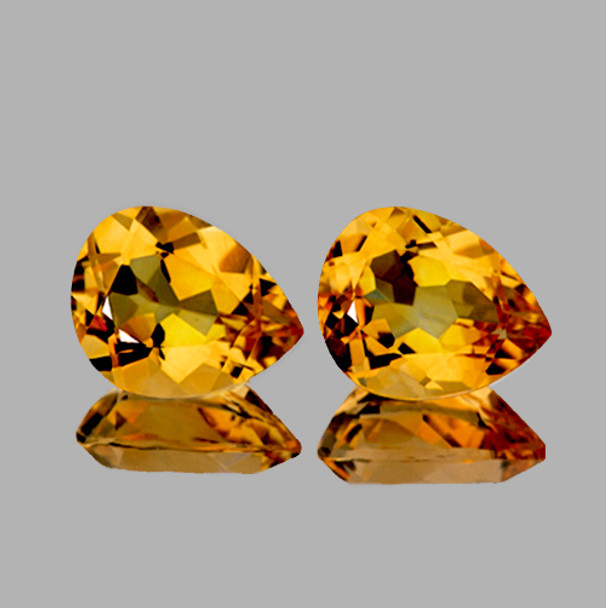 9x7 mm Pear 2 Pieces AAA Fire Luster Natural Golden Orange Citrine [Flawless-VVS]