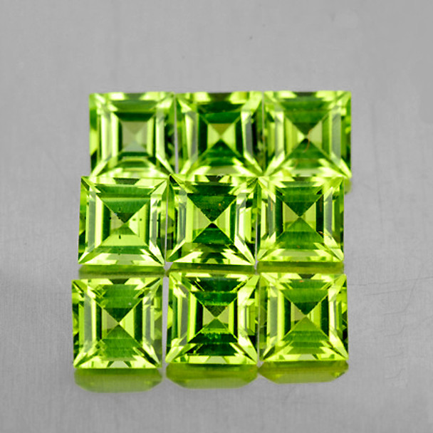 4.20 mm 9 pcs Square Brilliant Natural Green Peridot [Flawless-VVS]