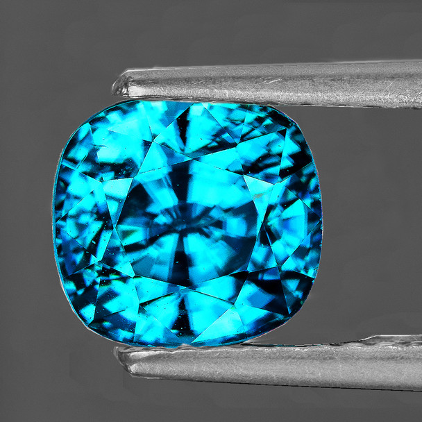 8.50 mm Cushion 4.49cts AAA Fire Luster Natural Electric Blue Zircon [Flawless-VVS]-Free Certificate