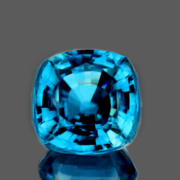 9.00 mm Cushion 4.90cts AAA Fire Luster Natural Intense Blue Zircon [Flawless-VVS]-Free Certificate
