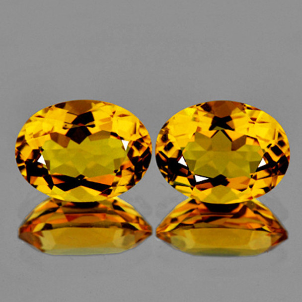 9x7 mm Oval 2pcs AAA Fire Luster Natural Golden Yellow Citrine [Flawless-VVS]