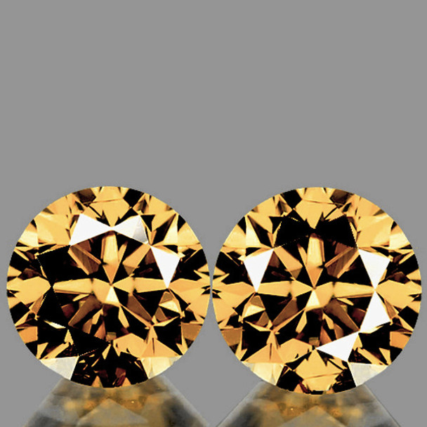 5.30 mm Round Diamond Cut 2pcs Natural Intense Champagne Zircon [Flawless-VVS]-AAA Grade