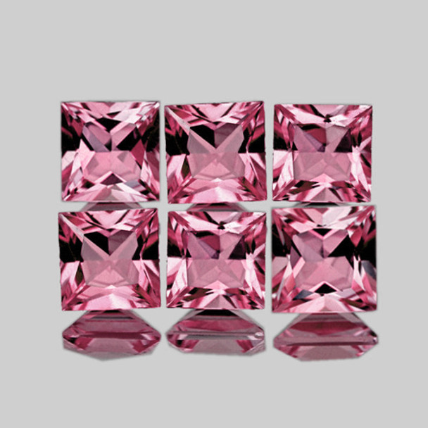 3.50 mm Square Princess 6pcs Natural Padparadscha Pink Tourmaline [IF-VVS]---Top Grade