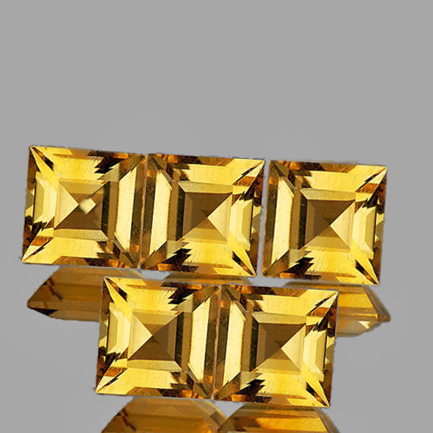 6.00 mm Square 5 pieces Natural Golden Yellow Citrine [Flawless-VVS]