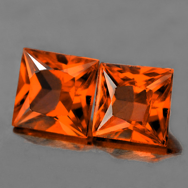 3.50 mm Square Princess 2 pcs AAA Fire Natural Orange Sapphire [Flawless-VVS]