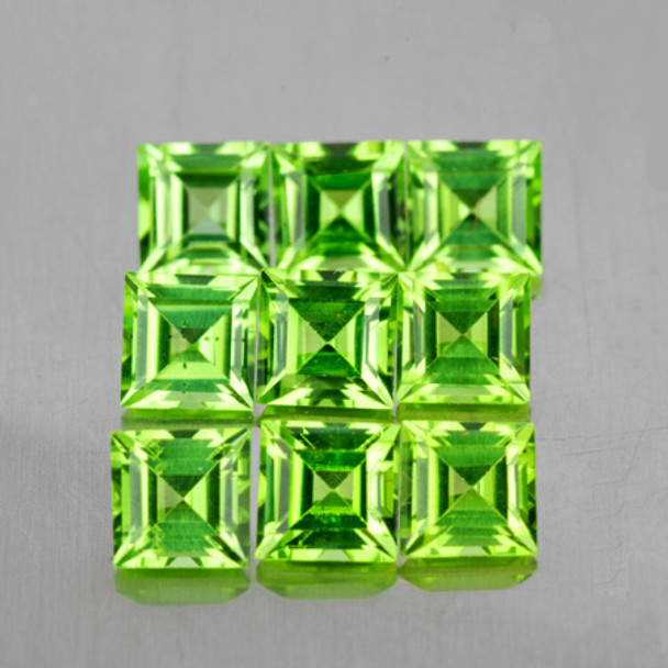 3.80 mm 9 pcs Square Brilliant Natural Green Peridot [Flawless-VVS]