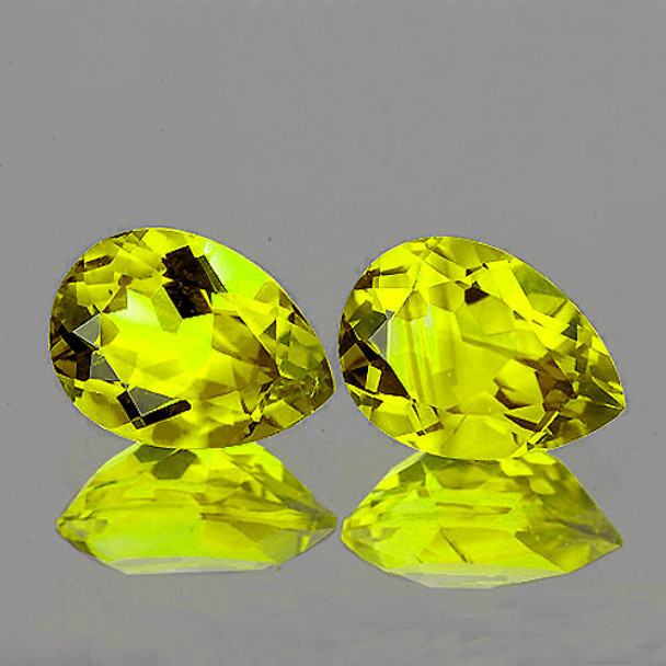 10x7 mm Pear 2 pieces AAA Top Fire Luster Natural Green Gold Lemon Quartz [Flawless-VVS]