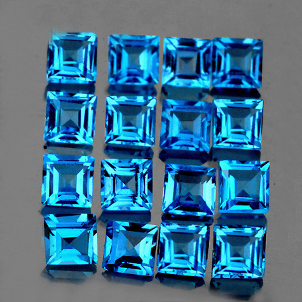 3.00 mm Square 16 pieces Fire Luster Natural Swiss Blue Topaz [Flawless-VVS]