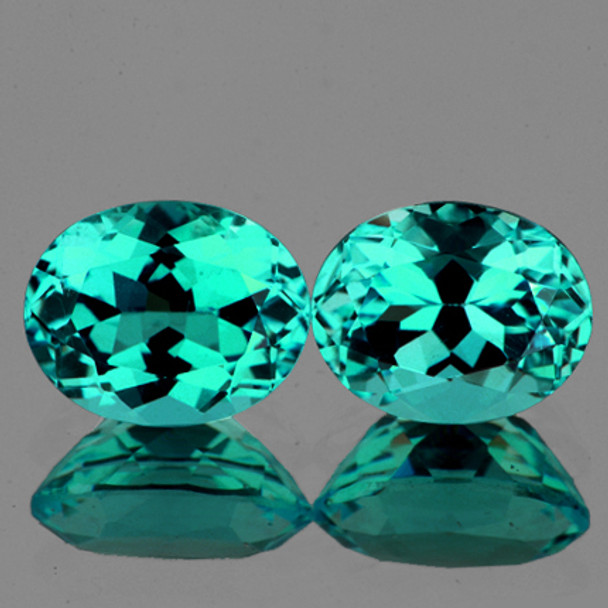 6.5x5 mm Oval 2pcs Brilliant Luster Natural Intense Green Blue Apatite [Flawless-VVS]