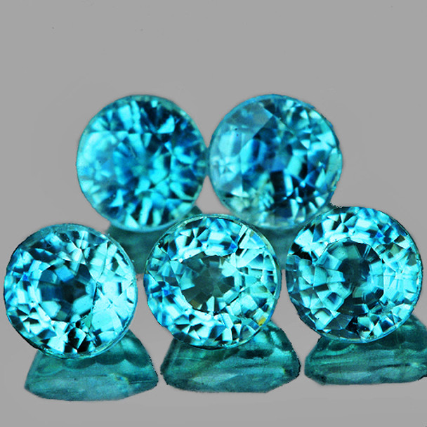 4.00 mm Round 5 pieces AAA Fire Luster Natural Top Intense Seafoam Blue Zircon [Flawless-VVS]-AAA Color