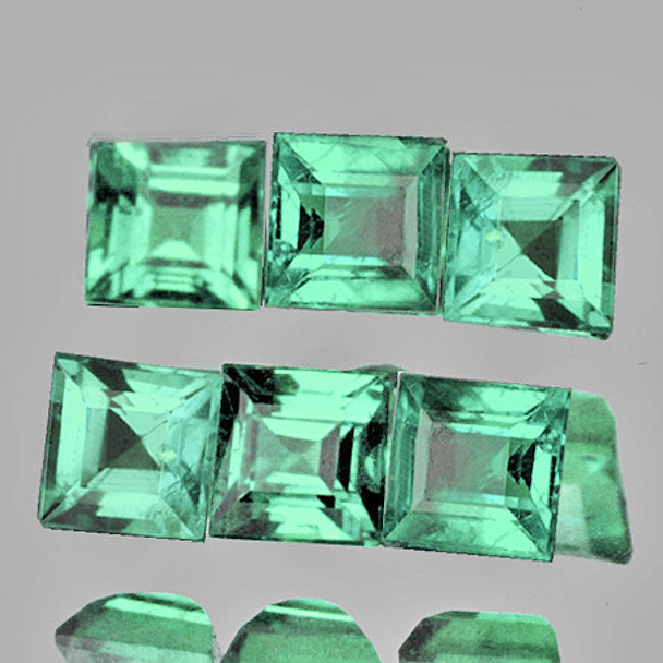 3.00 mm Square 6 pcs AAA Fire Luster Natural Mint Green with subtle Blue Emerald [SI]