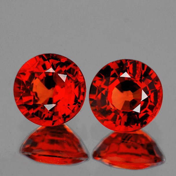 3.80 mm Round 2pcs AAA Fire Luster Natural Brilliant Orange Red Sapphire [Flawless-VVS]