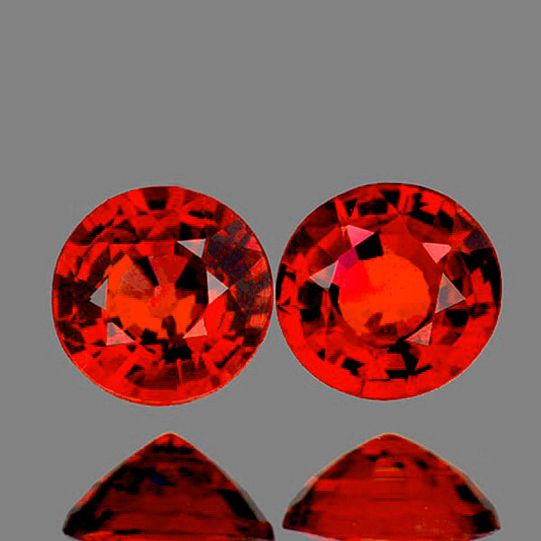 4.00 mm Round 2pcs AAA Luster Natural Brilliant Orange Red Sapphire [Flawless-VVS]