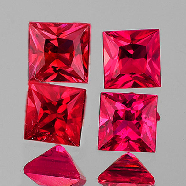 2.30 mm Square Princess 4 pieces AAA Luster Natural Intense Pink Red Ruby [Flawless-VVS]