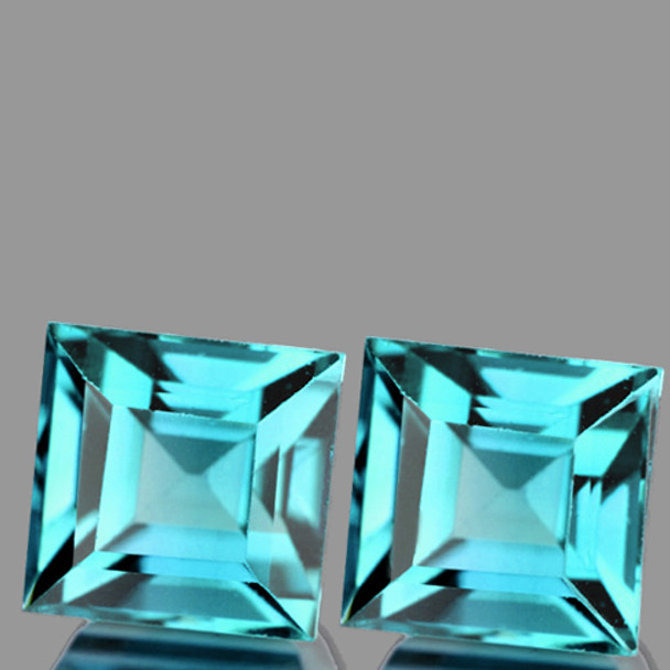 4.00 mm Square 2 pieces AAA Fire Luster Natural Top Seafoam Blue Zircon [Flawless-VVS]