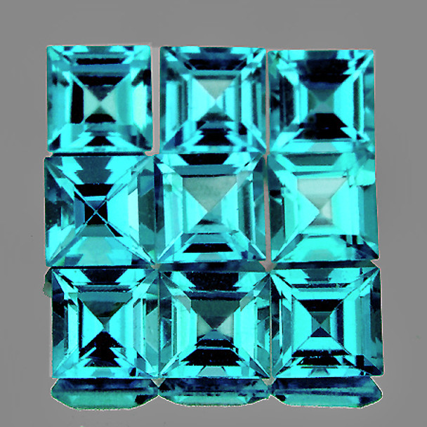 3.00 mm Square 9 pieces AAA Fire Luster Natural Top Seafoam Blue Zircon [Flawless-VVS]