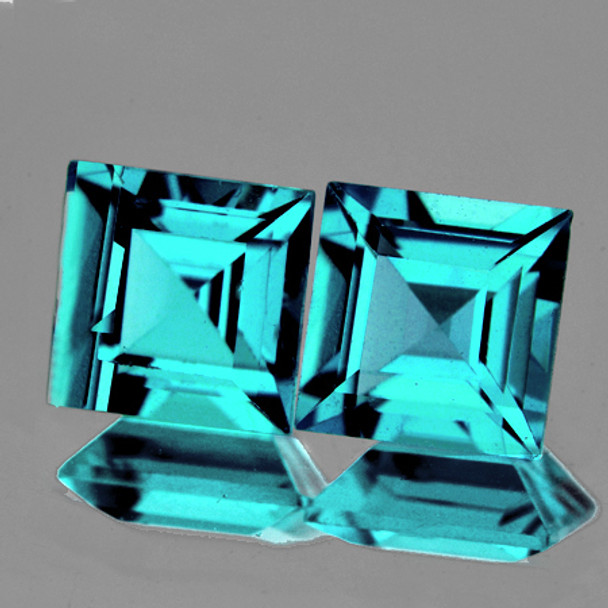 5.00 mm Square 2 pieces AAA Fire Luster Natural Intense Seafoam Blue Zircon [Flawless-VVS]