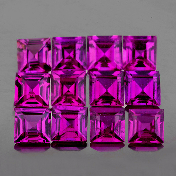 3.50 mm Square 12pcs Brilliant Luster Natural Pink Purple Rhodolite Garnet [Flawless-VVS]