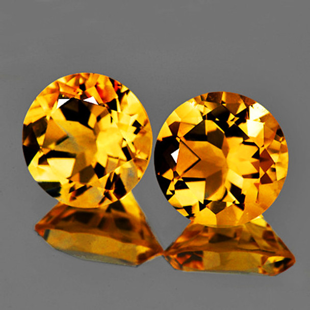9.00 mm Round 2 pieces AAA Fire Luster Natural Intense Golden Yellow Citrine [Flawless-VVS]