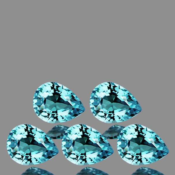 6x4 mm Pear 5 pieces AAA Fire Luster Natural Seafoam Blue Zircon [Flawless-VVS]