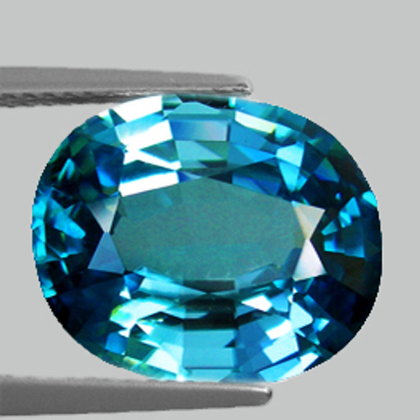 7.5x6 mm Oval 2.01cts Top Luster Natural Electric Blue Zircon [Flawless-VVS]