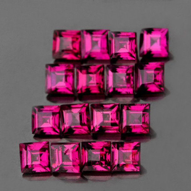 3.00 mm Square 16pcs Brilliant Luster Natural Raspberry Pink Rhodolite Garnet [Flawless-VVS]-AAA Grade