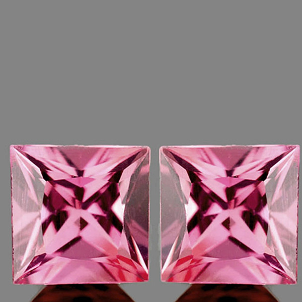 4.00 mm Square Princess 2 pcs AAA Fire Luster Natural Pink Tourmaline [Flawless-VVS]