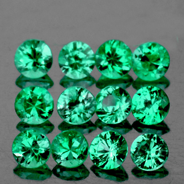 2.30 mm Round Diamond Cut 12 pcs Top Color Natural Brilliant Bluish Green Emerald [VVS-SI]