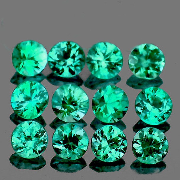 2.50 mm Round Diamond Cut 12 pcs Top Color Natural Brilliant Bluish Green Emerald [VVS-SI]