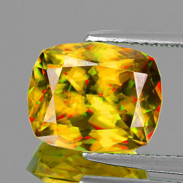 8x6.5 mm Cushion 1.90cts Superb Luster Rainbow Spark Natural Golden Yellow Sphene [Flawless-VVS]