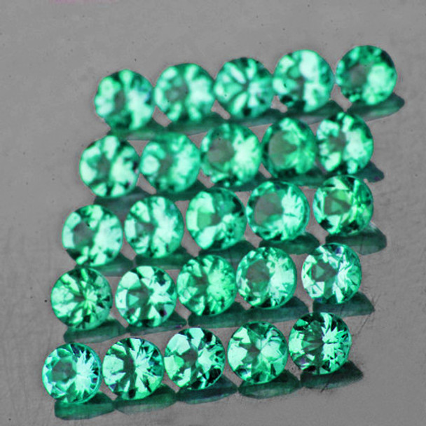 1.60 mm Round Diamond Cut 65 pcs Top Color Natural Brilliant Bluish Green Emerald [VVS-SI]