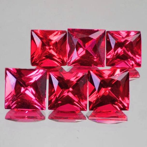 2.20 mm Square Princess 6pcs Top Luster Natural Sweet Pink Red Ruby [Flawless-VVS]