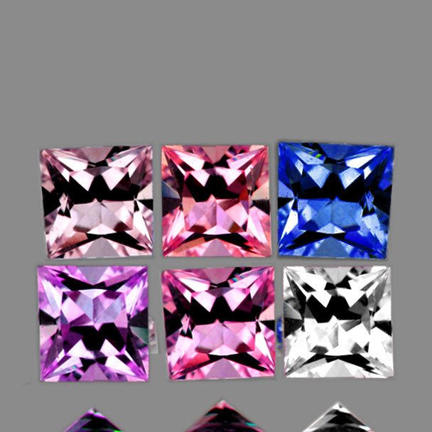 2.70 mm Square Machine Cut 6 pcs AAA Fire Luster Natural Multi Color Sapphire [Flawless-VVS]