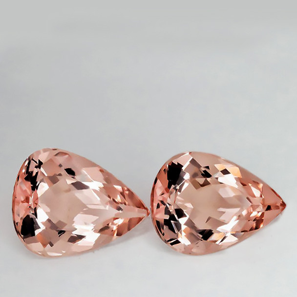 10x7 mm Pear 2pcs {3.05cts} Superb Luster Natural Golden Pink Morganite [Flawless-VVS]-Top Grade