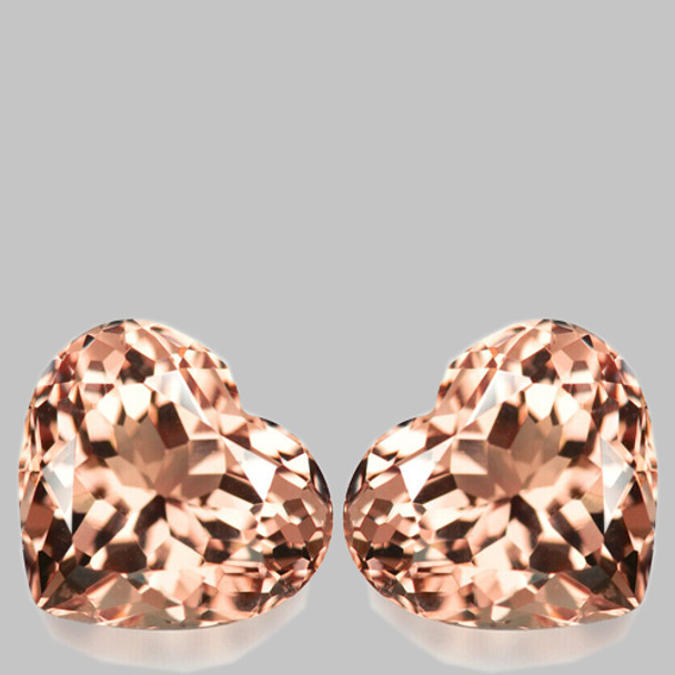 8.00 mm Heart 2pcs Superb Luster Natural Intense Golden Pink Morganite [Flawless-VVS]-Top Grade